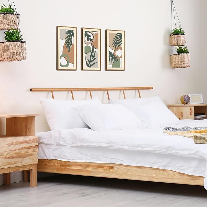 IARTTOP Sage Green Wall Art Framed Set of 3 Green Abstract Wood Wall Decor Boho Plant Neutral Wall Art Geometric Aesthetic Botanical Artwork for Living Room Bedroom Office 7.9 x15.8 Inch