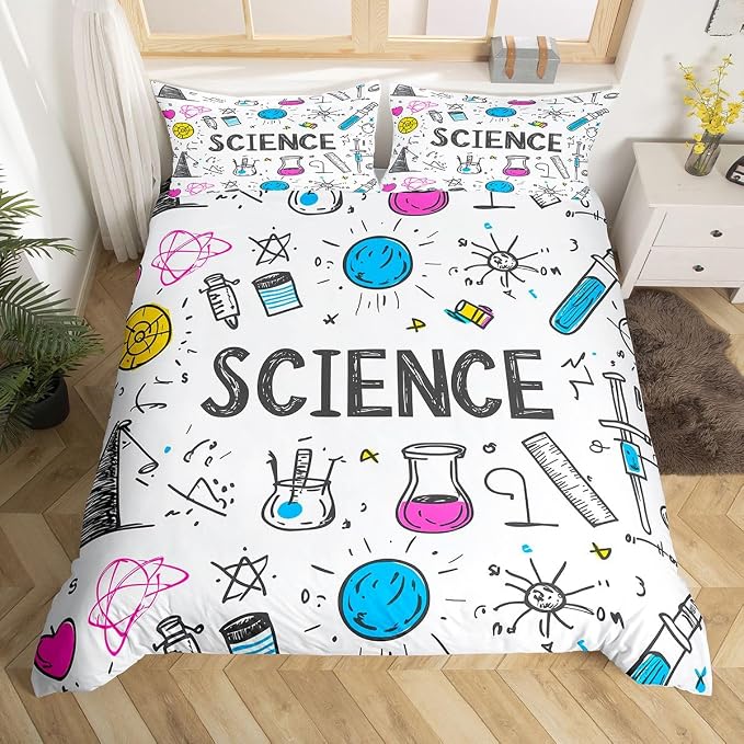 Erosebridal Science Duvet Cover Set Math Equations Geometry Axis Art King Bedding Set for Adult Men | School Educational Comforter Cover Science Students Bed Sets, Room Decor Aesthetic