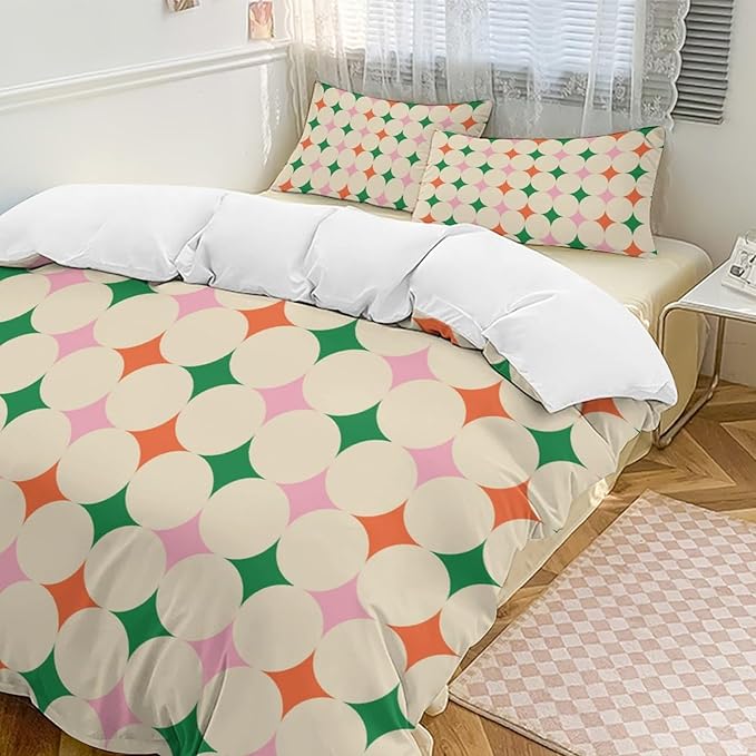 Modern Mid Century Duvet Cover, Vintage Geometry Bedding Sets Soft Comforter Cover，Aesthetic Abstract Art Bedding 3 Piece (1 Duvet Cover 86"x70" + 2 Pillow Sham 20"x30")