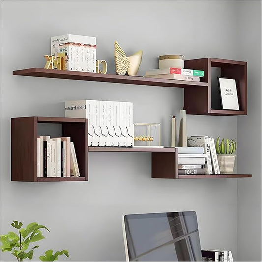 Wall Mounted Shelves Wooden Floating Shelf Home Decor for Wall, Sofa, Bathroom, Bedroom, Living Room, Kitchen, Office Walnut-2-layer 47"
