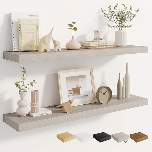 Dreamland Deep Floating Shelves, 8" Deep Long Shelves Set of 2, 40 Inches Floating Shelf for Wall,Large Display & Storage Shelf for Bathroom Bedroom Living Room Kitchen Office, Grey