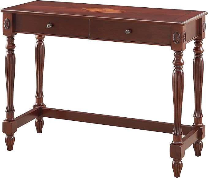 LEEMTORIG Vintage Solid Wood Writing Desk, Small Secretary Desk with 2 Drawers, 39.4" W Cherry Wood Writing Table for Home Office, Victorian French Provincial Desk, Cherry Walnut SSZ-1533-WD