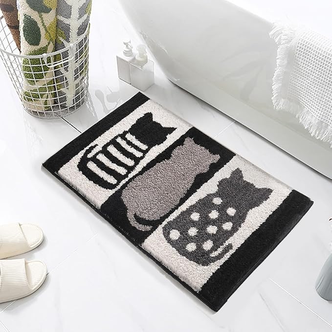 Hi Space Cat Bathroom Rugs 25.6x18IN Kitty Bath Mat for Bathroom Non Slip Machine Washable Soft Microfiber Absorbent Cute Bath Rug Plush for Tub Shower Sink Fluffy Home Decor Accessories