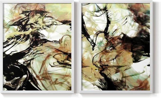 Renditions Gallery Set of 2 Peel & Stick Framed Prints, Abstract Wall Art, Vaping Smoke Design Wall Decor, Re-Stickable - Ready to Hang - 11"x14" - White Frame LT588