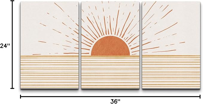 wall26 Canvas Print Wall Art Set Mid-Century Ocean Sunset Sun Horizon Nature Abstract Illustrations Modern Art Bohemian Decorative Rustic Contemporary for Living Room, Bedroom, Office - 24"x36"x3