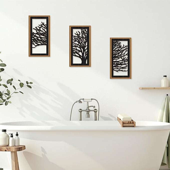 Celestdeco 3 Pcs Black Tree Wall Decor Boho Modern Nature Artwork Tree of Life Wood Wall Art Branch Silhouette Laser Art Decor for Living Room Bedroom Office 7.9 x15.8 Inch