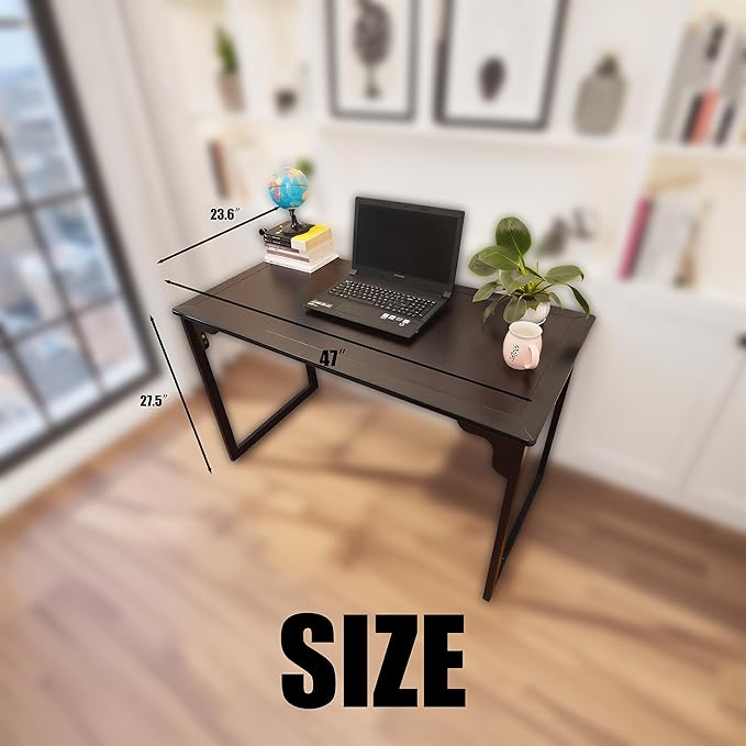 Solid Wood Desk with Drawer, Small Writing Desk for Small Spaces,Gaming Study Home Office Workbench woodenDesks for Work, 47 inch Wooden Computer Desk for Bedroom Black Walnut Color