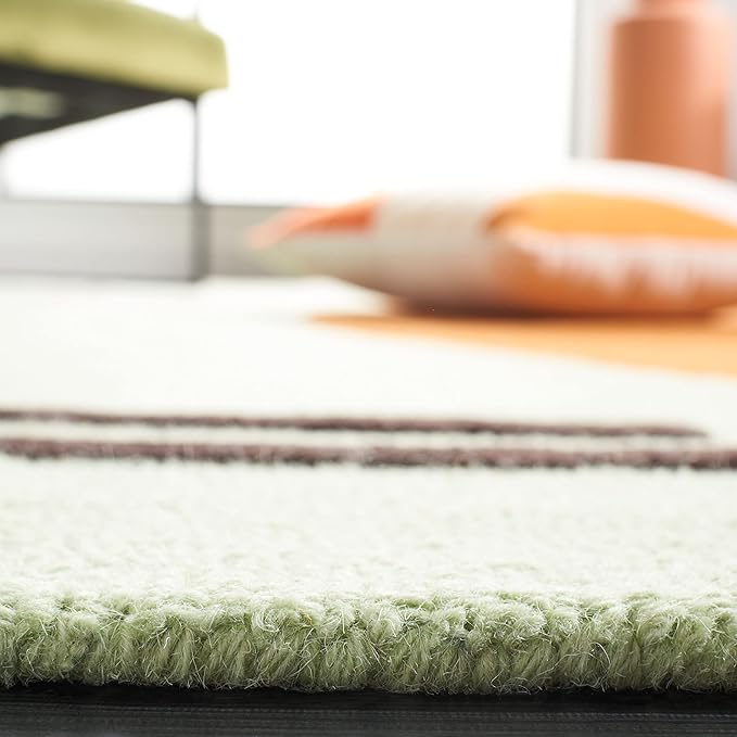 SAFAVIEH Rodeo Drive Collection Area Rug - 6' Square, Green & Rust, Handmade Mid-Century Modern Abstract Wool, Ideal for High Traffic Areas in Living Room, Bedroom (RD860Y)