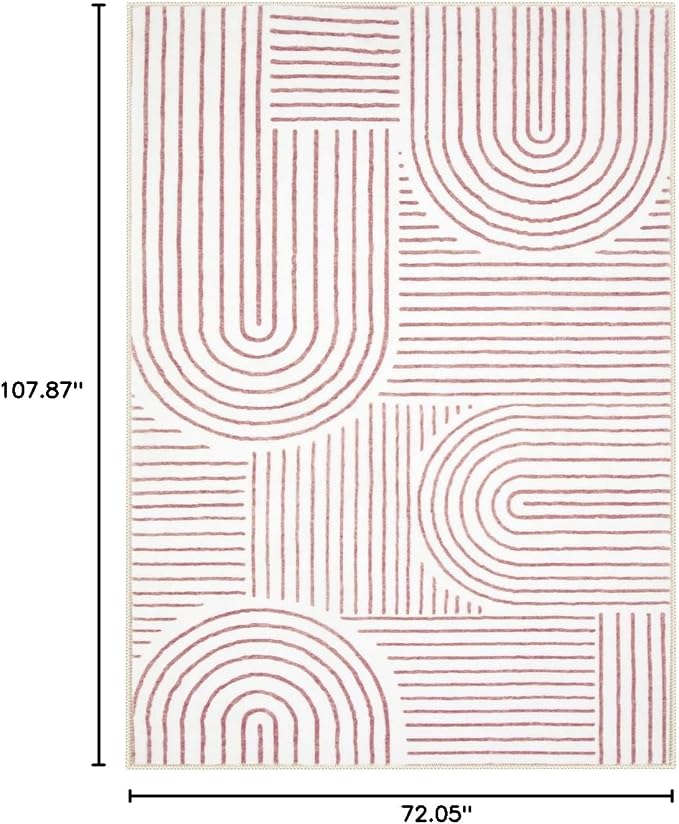 Lahome Abstract 6x9 Area Rugs, Soft Washable Rugs for Living Room Ultra-Thin Non Slip Dining Room Rug, Pink Rug Throw Large Carpet for Bedroom Office Darrell (6'x9',Pink/White)