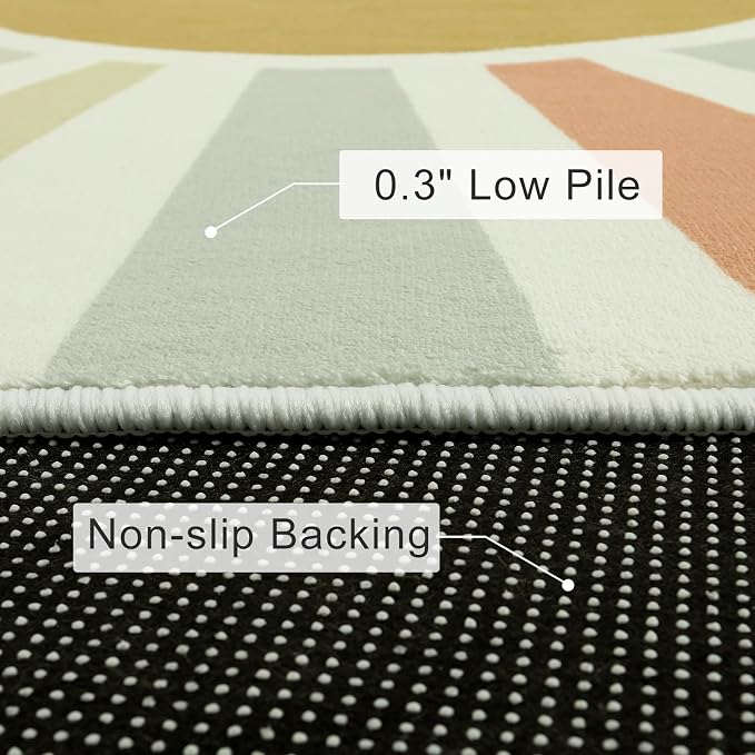 STARUIA Boho Washable Rug for Kids Play Room, 4'x 4'7" Hexagon Tent Colorful Sun Nursery Corner Rugs for Girls Boys, Ultra Soft Non-Slip Sunshine Carpet Play Rug for Princess Room Decor Classroom