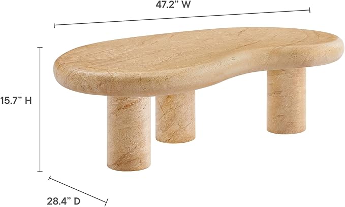 Modway Elowen Kidney Bean Shape Coffee Table in Travertine