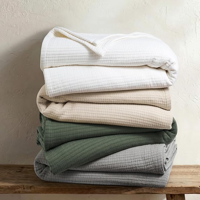 EVERGRACEHOME Cotton Gauze King Bedspread, Ultra Soft Prewashed Pick Stitch Matelassé Coverlet, Lightweight Textured Oversized King Quilt Bedding Set for All Season, with 2 Shams, Soft Oat