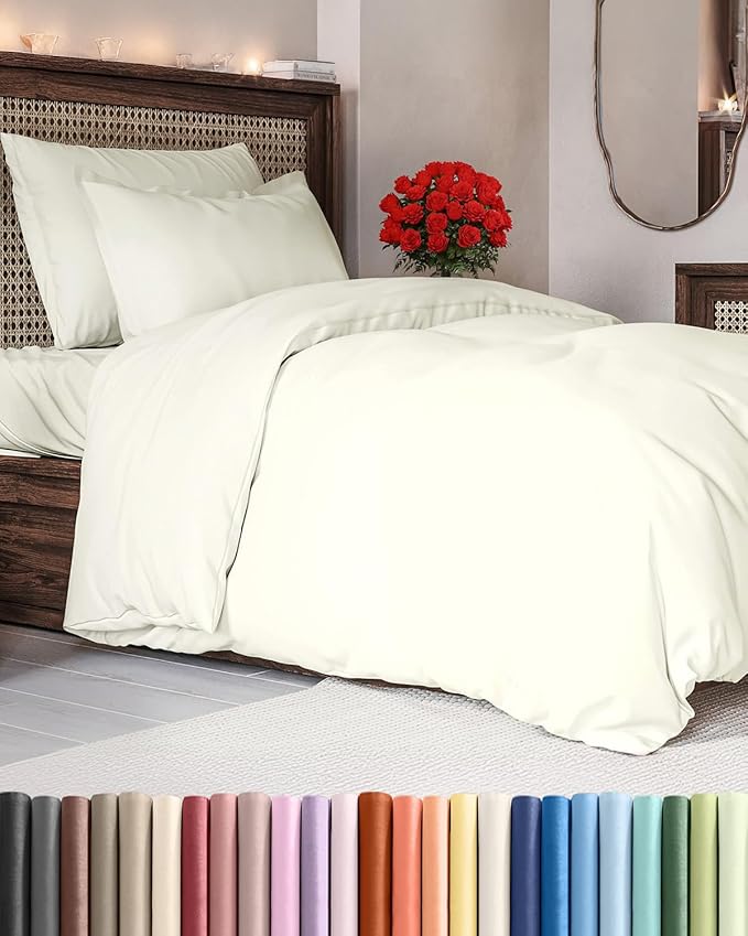 Duvet Cover Twin/Twin XL Size - Extra Soft Twin/Twin XL Size Duvet Cover - Lightweight & Breathable & Fade Free with Zipper Closures and Ties - 68" x 90" Inches - (Ivory) Comforter Not Included