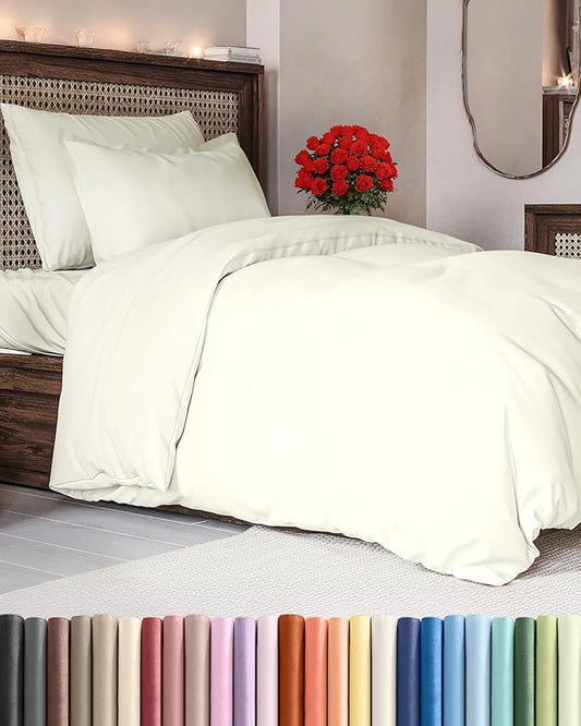 Duvet Cover Twin/Twin XL Size - Extra Soft Twin/Twin XL Size Duvet Cover - Lightweight & Breathable & Fade Free with Zipper Closures and Ties - 68" x 90" Inches - (Ivory) Comforter Not Included