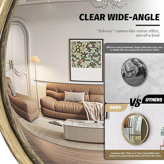 12" Hand-Forged Antique Gold Round Convex Mirror, Small Circle Wall Mirror with Thick Metal Framed, Round Decorative Wall Mirrors for Bathroom, Vanity