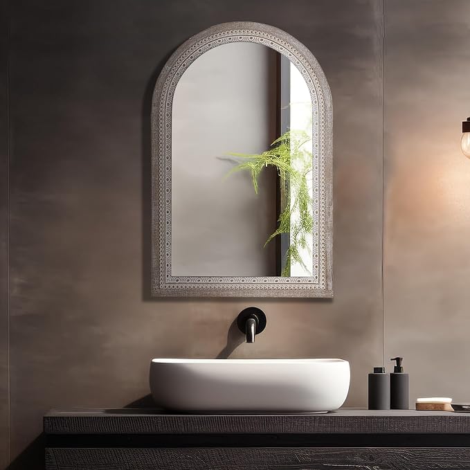 Reflinto 36x24 Inch Arched Farmhouse Mirror, Rustic Distressed Wood Wall Mirror for Bathroom Over Sink, Entryway, Living Room, Foyer Decor