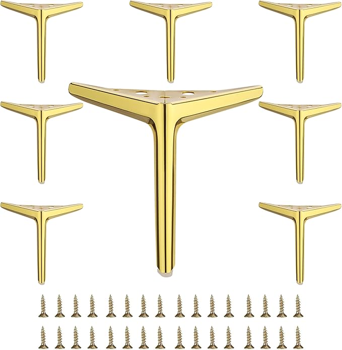 7 1/8 inch /18cm Shiny Gold Metal Furniture Legs Set of 8, Modern Style Furniture Legs, DIY Replacement for TV Stand, Sofa, Chair, Cabinet Cupboard