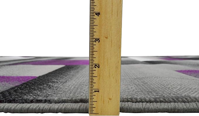 HR 5’ x 7’ Rug in Purple - Premium Quality Purple/Black/Gray Abstract Geometric Modern Squares Pattern Area Rug - Contemporary Styling for Living Room, Bedroom - Unique Home Decor