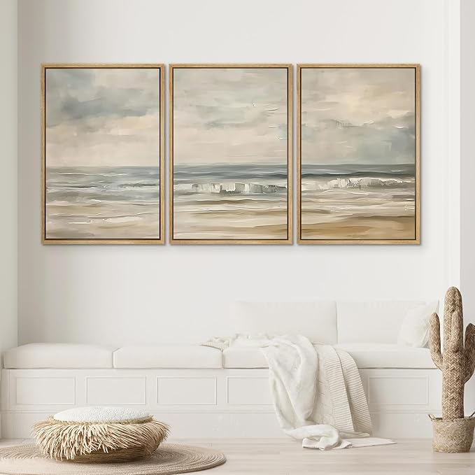 SIGNWIN Framed Canvas Print Wall Art Set Coastal Serenity Abstract Seaside Illustrations Modern Art Decorative Rustic Calm/Zen for Living Room, Bedroom, Office - 16"x24"x3 Natural