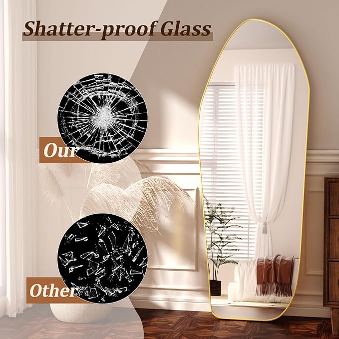Full Length Mirror - 67"x24" Irregular Diamond Shaped Floor Mirror Aluminum Frame Floor Mirror Full Length for Bedroom Living Room Cloakroom Decor Gold