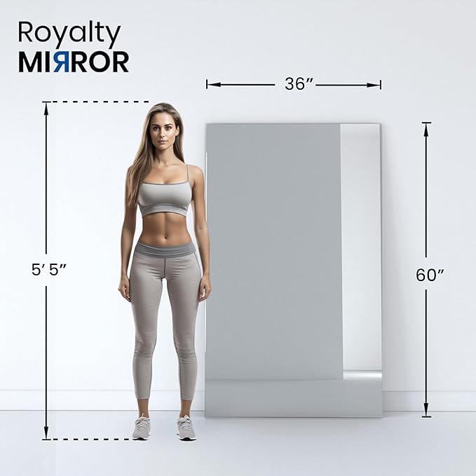 Tempered Home Gym Mirror 60"x36" - 1/4" Thick Body Large Wall Mirror Full Length for Bedroom, Garage, Bathroom - Frameless, HD Ultra Clear 60"x36"