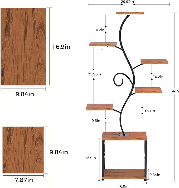 64" Plant Stand Indoor with Grow Lights, Tall Plant Shelf for Indoor Plants, 7 Tiered Plant Rack with Larger Flower Holder, 3 Light Modes, Corner Plant Stand with Adjustable Brightness & Timer