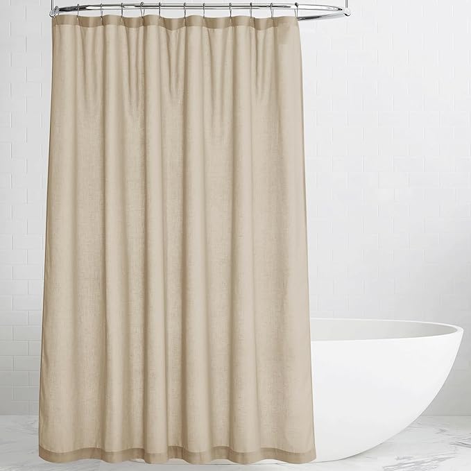 KGORGE Linen Shower Curtain - Semi Sheer Lightweight Button Hole Half Privacy Quick Dry Shower Curtains for Bathroom Bathtub Decor, Angora, 72 x 78 inches Long, Hooks Included