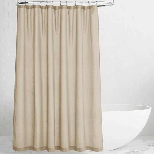 KGORGE Linen Shower Curtain - Semi Sheer Lightweight Button Hole Half Privacy Quick Dry Shower Curtains for Bathroom Bathtub Decor, Angora, 72 x 78 inches Long, Hooks Included