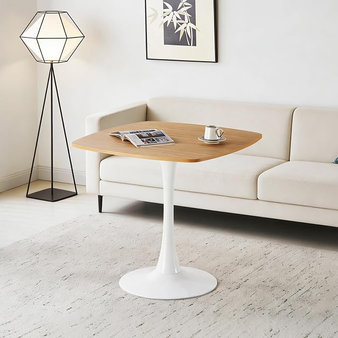 31.5 Inch White and Oak Square Dining Table for 2-4 Person,Mid-Century Oak Tulip Table Kitchen Dining Table with MDF Tabletop and Pedestal Base for Home Kitchen