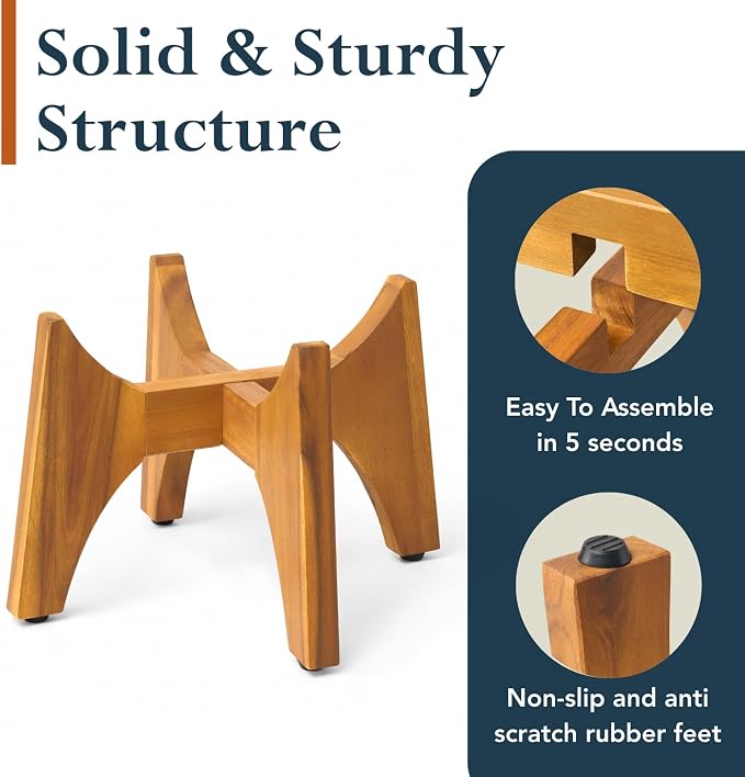 KUTE NEST 8.8" H x 14" W Acacia Solid Wood Plant Stand, Mid Century Plant Holder for Outdoor & Indoor Use, Ideal for Corso & Arco Planter, Golden Finish for Modern Home (Golden Teak, Low - Small)