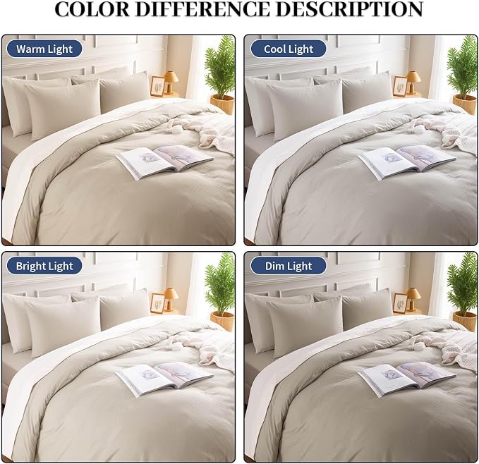NEXHOME PRO Full Duvet Cover Set – 100% Certified Organic Cotton with Washed Feel & Linen-Like Texture, Comfortable & Breathable, Home Bedding Set Light Linen (No Comforter)