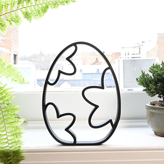 Easter Egg Sculpture – Minimalist Decorative Accent for Spring & Year-Round Home Decor | Collectible Design | Modern Holiday Display (Bubbly Stars Matte Black)