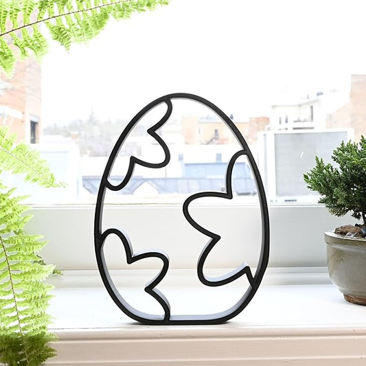 Easter Egg Sculpture – Minimalist Decorative Accent for Spring & Year-Round Home Decor | Collectible Design | Modern Holiday Display (Bubbly Stars Matte Black)