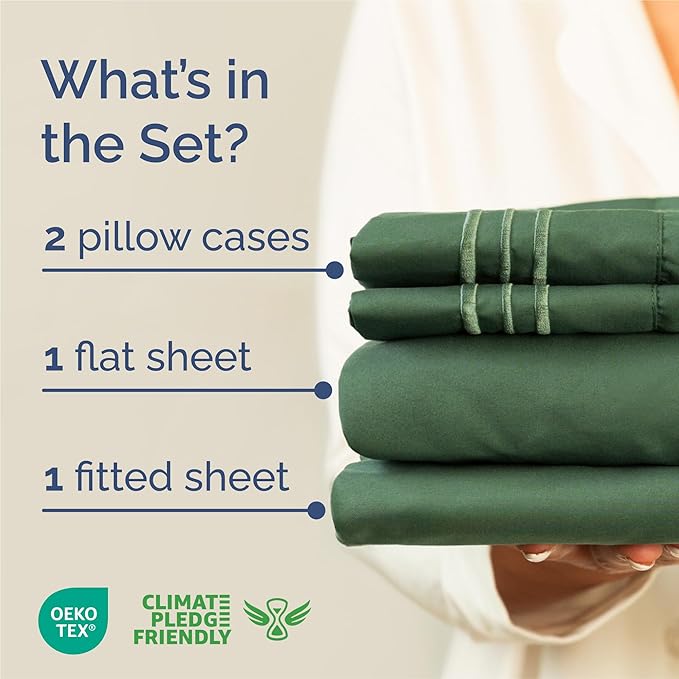 King Size 4 Piece Sheet Set - Comfy Breathable & Cooling Sheets - Hotel Luxury Bed Sheets for Women & Men - Deep Pockets, Easy-Fit, Soft & Wrinkle Free Sheets - Emerald Green Oeko-Tex Bed Sheet Set