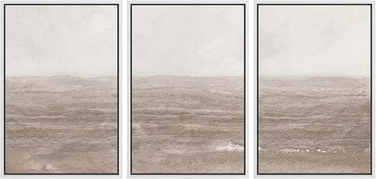 MUDECOR Framed Wall Art Print Set Neutral Textured Seascapes Subtle Tones Illustrations Modern Art Boho Decorative Colorful Chic for Living Room, Bedroom, Office - 16"x24"x3 White