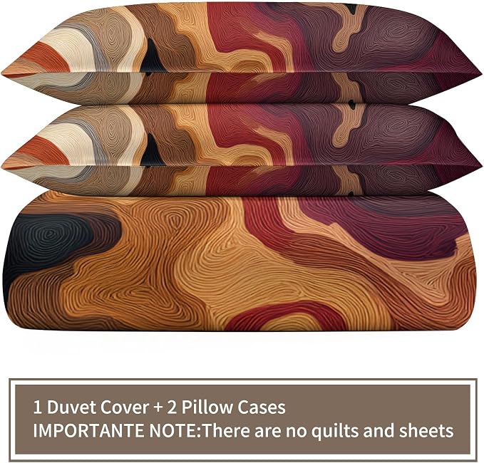 Fall Abstract Duvet Cover Queen Size, Abstract Bedding Set 3 Piece, Grey Brown Patterned Comforter Cover with Zipper Soft Microfiber, 2 Pillowcases