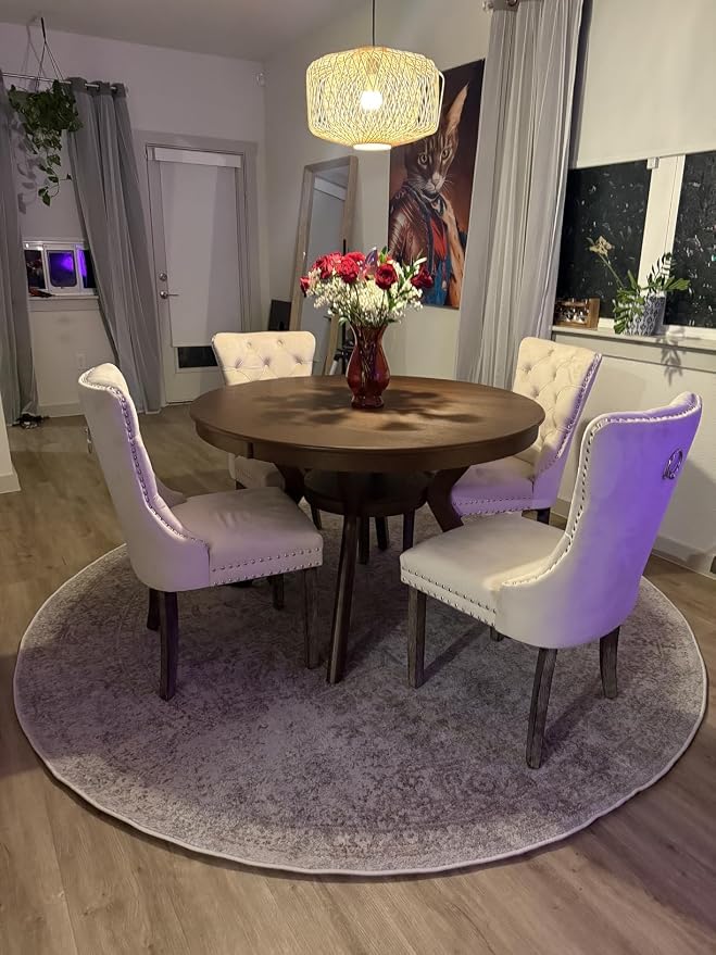 JUSTONE 47.2''Round Dining Table for 4,Modern Kitchen Table Wooden Trestle Pedestal Base,Minimalist Elegant Dining Table for Living Room, Dining Room,Small Space(φ47.2"x29.9"H,Brown)