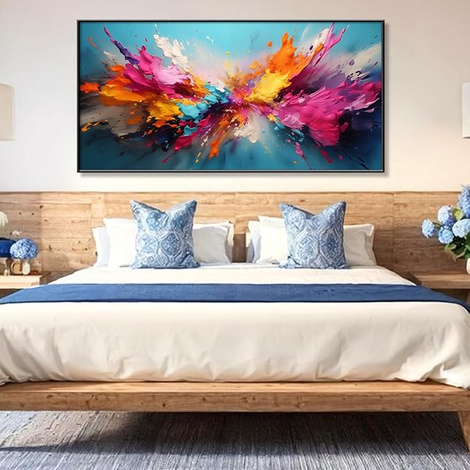 Colorful Abstract Canvas Wall Art,Abstract Canvas Wall Art, Large Abstract Canvas Wall Art, Abstract Wall Art, Modern Abstract Wall Art, Abstract Art Wall Decor, Living Room Wall Art (Gold Framed, 62"x 31"| 160x80cm )