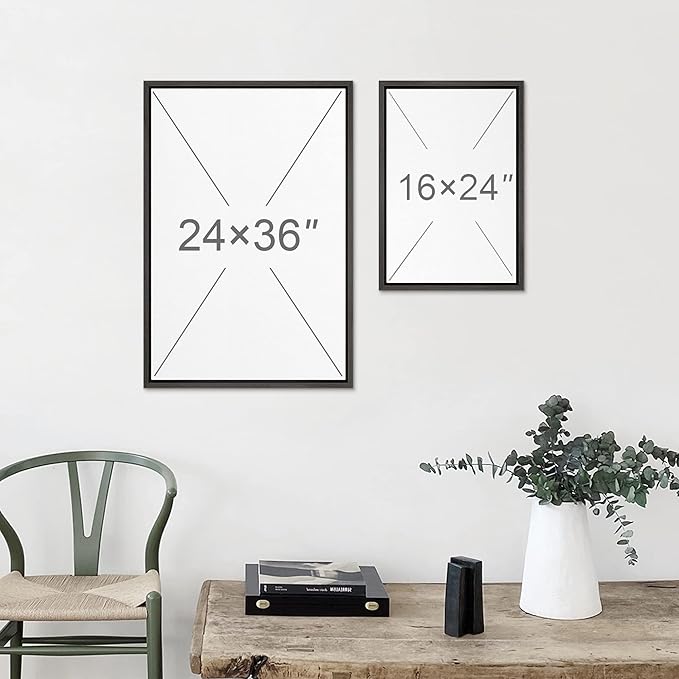 MUDECOR Framed Canvas Print Wall Art Bauhaus Orange Geometric Polygon Landscape Abstract Shapes Illustrations Mid-Century Modern Multicolor for Living Room, Bedroom, Office - 24"x36" Black