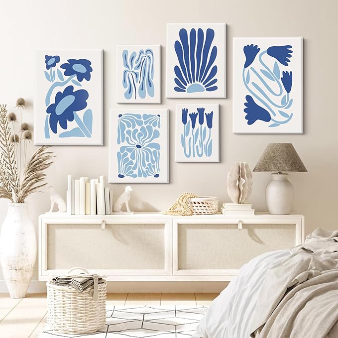 Matisse Flower Wall Art Prints Blue Abstract Wall Decor Aesthetic Matisse Canvas Wall Art Picasso Gallery Posters Matisse Preppy Pictures Flower Paintings for Bathroom 8x10 Inch Set of 6 Ready to Hang