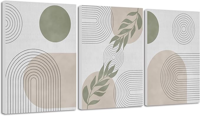 Drsoum Green Bohemian Wall Art Framed Boho Plant Sage Wall Decor Abstract Geometry Artwork Bedroom Home Office Living Room Prints Ready to Hang 12x16in Framed