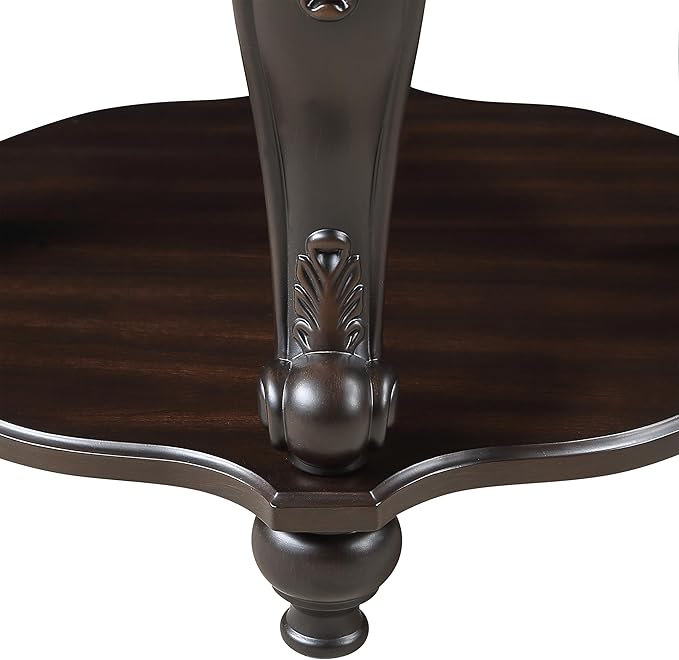 JIJIWANG Wood Round Sofa Table with Antique Carved Legs Oval End Table with Buttom Shelf for Small Space, Espresso
