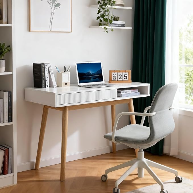 Artswish 42" Wood Modern Office Desk with Drawer, Simple Writing Desk for Home, White
