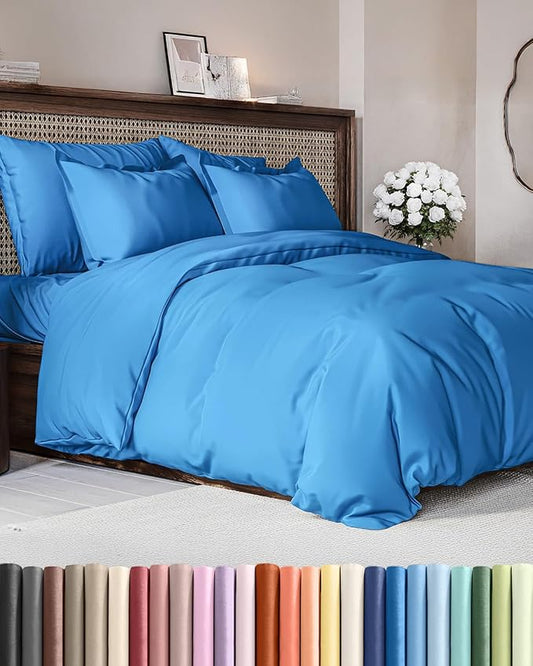 Duvet Cover Full Size - Extra Soft Full Size Duvet Cover - Lightweight, Breathable & Cozy - Easy Care & Fade Free w/Zipper Closures & Ties - 80" x 90" Inches - (Royal Blue) Comforter Not Included