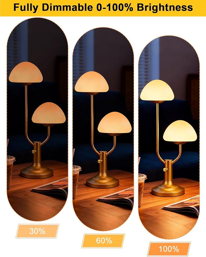 Lightdot Mushroom Table Lamp for Bedroom, Desk Bedside Small Lamps for Living Room Night Stands, Cute Modern Mid Century Lamps Dimmable with 2 LED Bulbs, Unique Aesthetic Home Decor-Gold