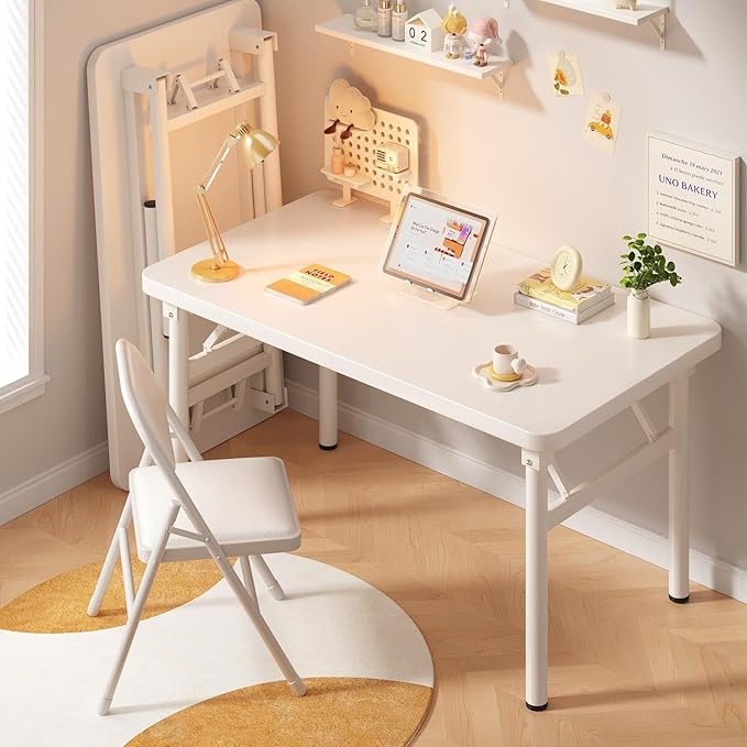 39.4 Inch Foldable Desks for Small Spaces, No Assembly Required Computer Desk Space-Saving Folding Study Table for Home Office