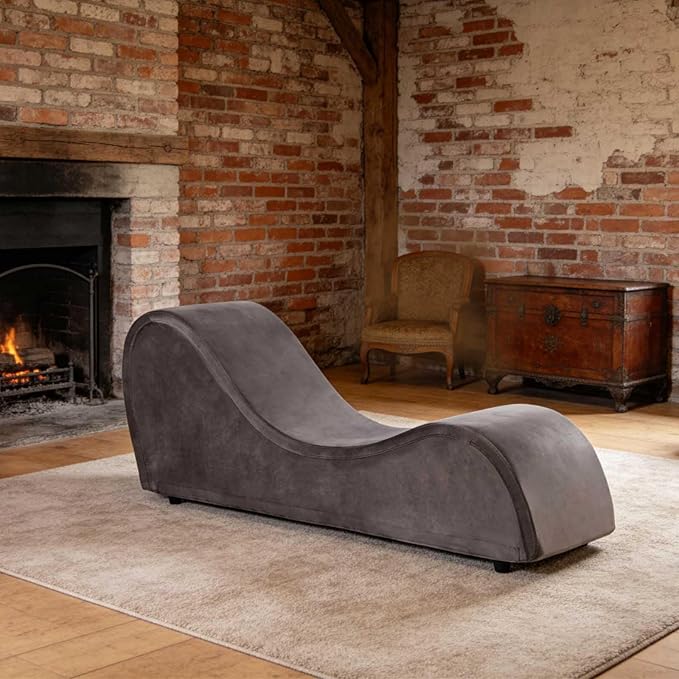 Grey Ergonomic Curved Chaise Lounge Chair for Relaxing, Sofa Bench with Heavy-Duty Metal Frame & Removable Velvet Cover
