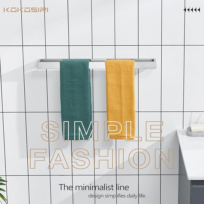 KOKOSIRI Towel Bar Brushed Nickel Bath Towel Hanger Holder 24-Inch Kitchen Rack Stainless Steel for Bathroom Hardware Wall Mount, 1 Pack B4008BR-L24