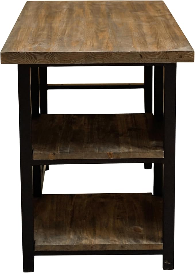 Alaterre Furniture Pomona 48-Inch Industrial Study Desk with Solid Pine Wood Top, 2 Open Shelves, and Metal Frame – Writing Desk with Floor Levelers for Home Office, Bedroom, or Dorm (Natural Finish)
