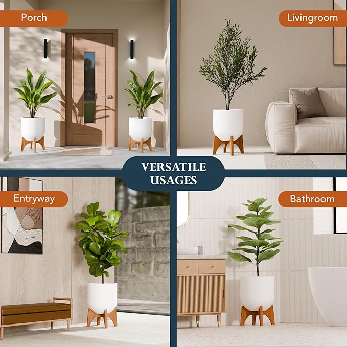 KUTE NEST 11.5" H x 17.9" W Acacia Solid Wood Plant Stand, Mid Century Plant Holder for Outdoor & Indoor Use, Ideal for Corso & Arco Planter, Walnut Finish for Modern Home (Walnut, Low - Medium)